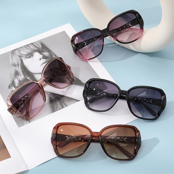 4 Pcs Women Large Sunglasses, UV 400 Glasses Oversized Sunglasses